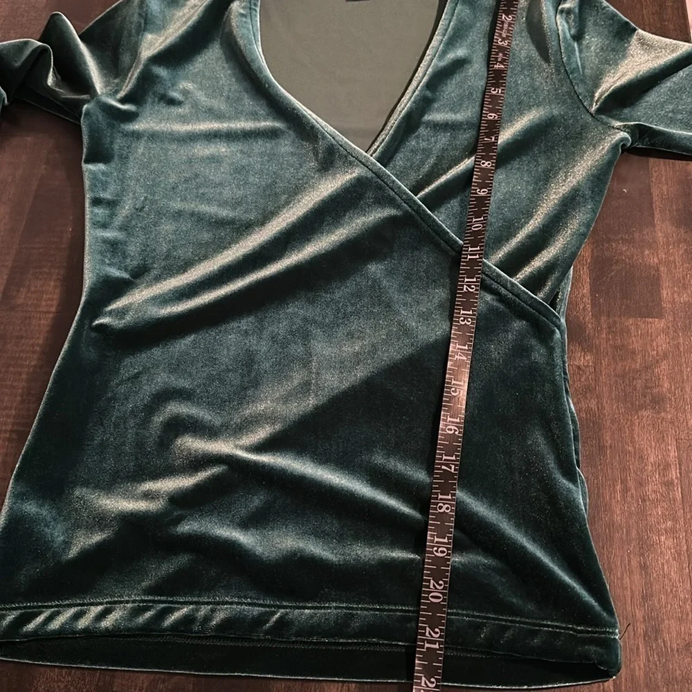 J. Crew Emerald Green Velvet Faux Wrap Blouse Size XXS